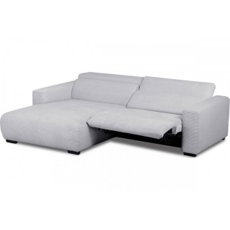 Canapé d'angle avec relax électrique en velours cotelé REVANO, gris clair angle gauche