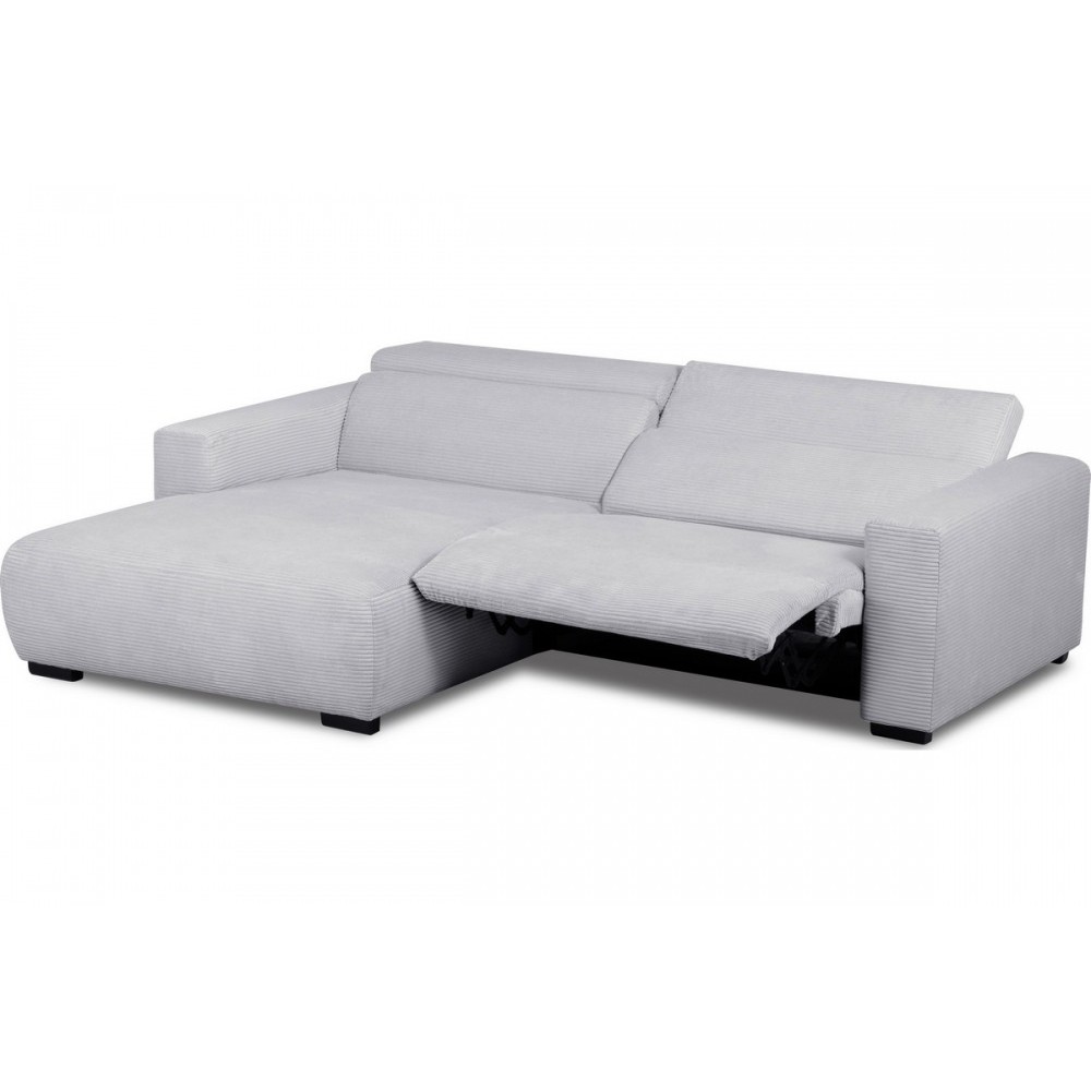 Canapé d'angle avec relax électrique en velours cotelé REVANO, gris clair angle gauche, 3 places