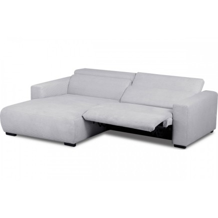Canapé d'angle avec relax électrique en velours cotelé REVANO, gris clair angle gauche