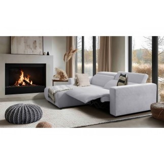 Canapé d'angle avec relax électrique en velours cotelé REVANO, gris clair angle gauche