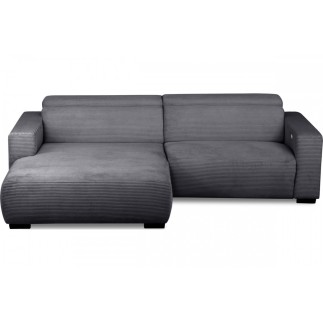 Canapé d'angle avec relax électrique en velours cotelé REVANO, gris foncé, angle gauche