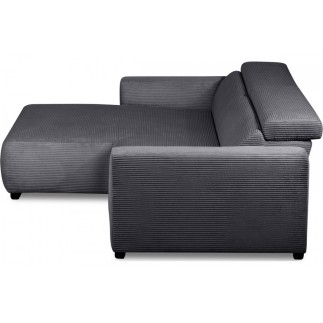 Canapé d'angle avec relax électrique en velours cotelé REVANO, gris foncé, angle gauche