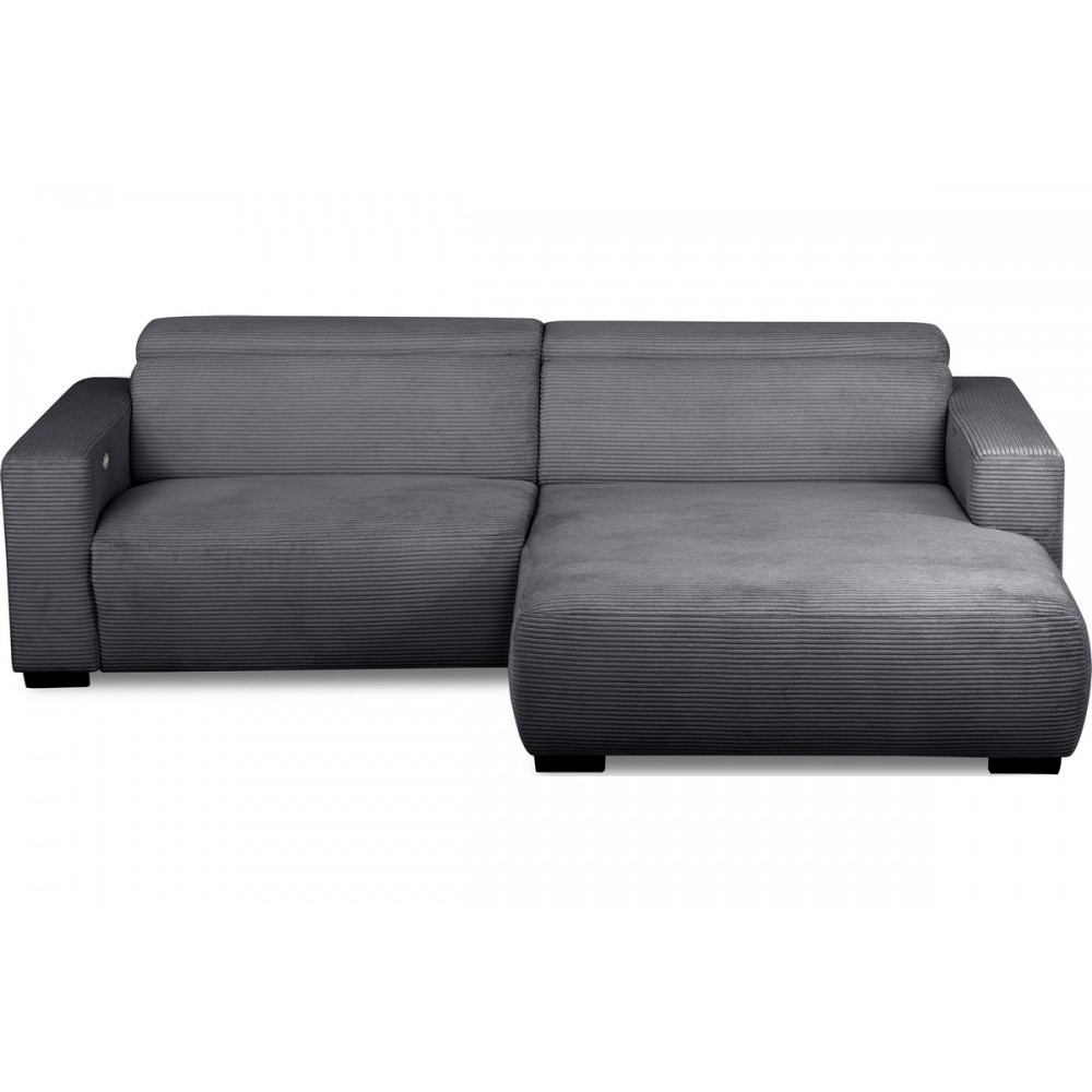 Canapé d'angle avec relax électrique en velours cotelé REVANO, gris foncé, angle droit, 3 places
