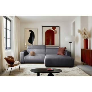 Canapé d'angle avec relax électrique en velours cotelé REVANO, gris foncé, angle droit