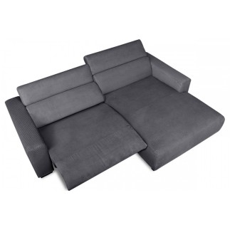 Canapé d'angle avec relax électrique en velours cotelé REVANO, gris foncé, angle droit