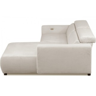 Canapé d'angle avec relax électrique en velours cotelé REVANO, beige clair, angle droit