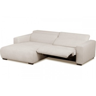 Canapé d'angle avec relax électrique en velours cotelé REVANO, beige clair, angle gauche