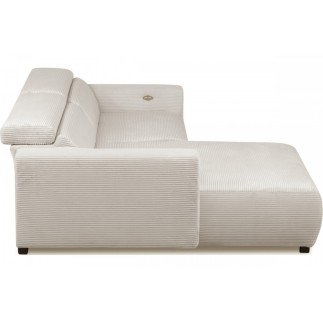 Canapé d'angle avec relax électrique en velours cotelé REVANO, beige clair, angle gauche