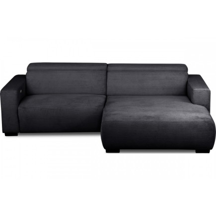Canapé d'angle avec relax électrique en velours cotelé REVANO, noir, angle droit
