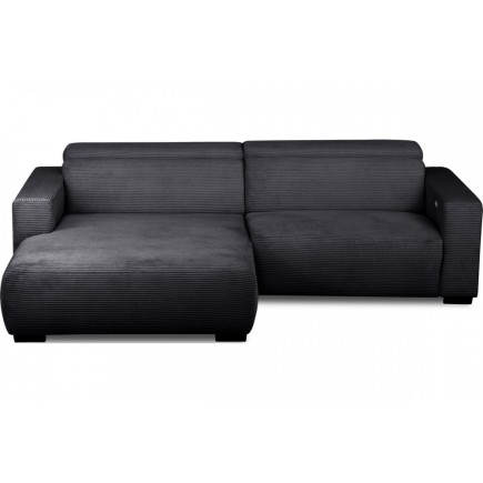 Canapé d'angle avec relax électrique , velours cotelé REVANO, noir, angle gauche