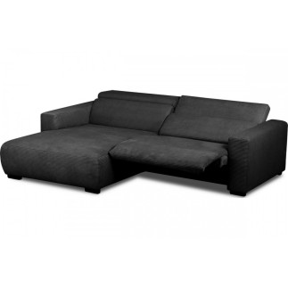 Canapé d'angle avec relax électrique , velours cotelé REVANO, noir, angle gauche