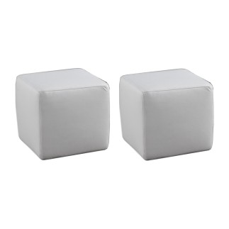 Ensemble de 2 poufs carrés en cuir, blanc.