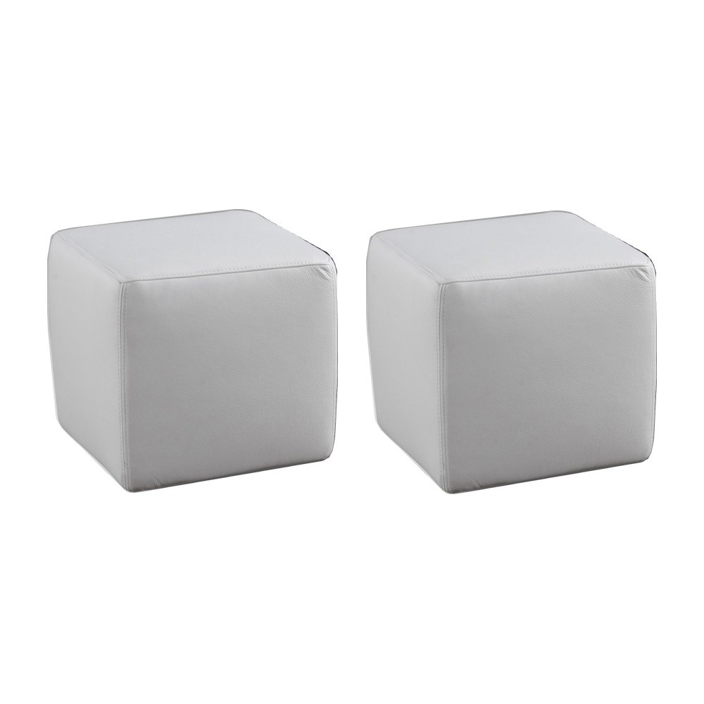 Ensemble de 2 poufs carrés en cuir, blanc.