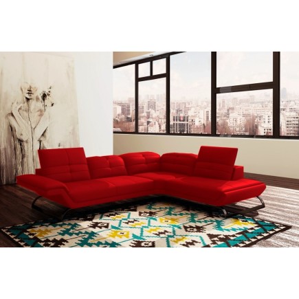 Canapé d'angle en cuir italien 5 places MODERNI, rouge
