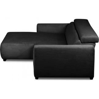 Canapé d'angle avec relax électrique , velours cotelé REVANO, noir, angle gauche