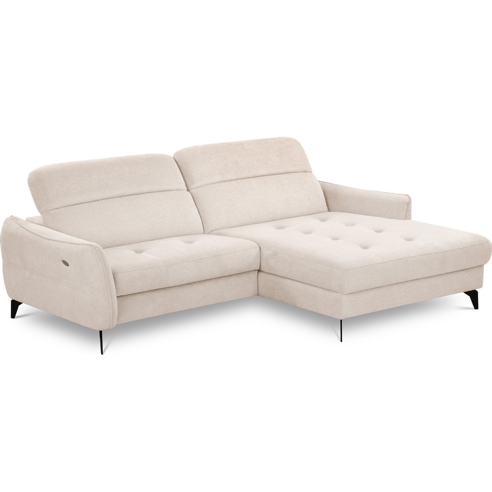 Canapé d'angle convertible en tissu luxe 5 places, MANCINI, coffre, beige, angle droit Canapé d'angle convertible en tissu luxe 5 places, MANCINI, coffre, beige, angle droit