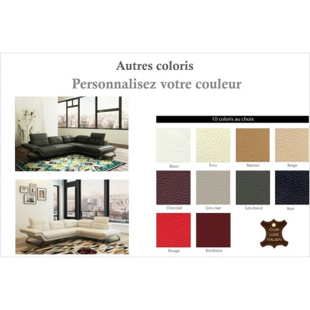 Canapé d'angle en cuir italien 5 places MODERNI, personnalisé