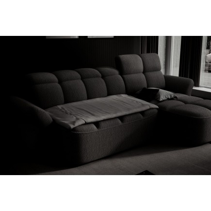 Canapé d'angle profondeur réglable, BENSON en tissu bouclette Luxe - gris anthracite, 4-5 places, angle droit (vu de face)