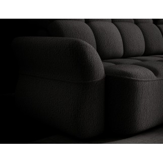Canapé d'angle profondeur réglable, BENSON en tissu bouclette Luxe - gris anthracite, 4-5 places, angle droit (vu de face)