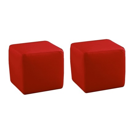 Ensemble de 2 poufs carrés en cuir, rouge.