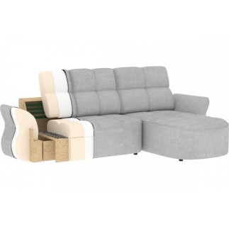 Canapé d'angle profondeur réglable BENSON velours Luxe gris clair, 4-5 places, angle droit (vu de face)