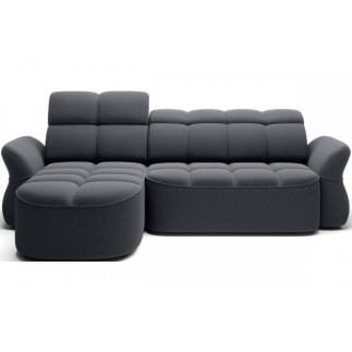 - Canapé d'angle profondeur réglable BENSON velours Luxe gris foncé 4-5 places, angle gauche (vu de face)