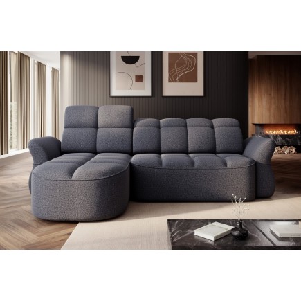 - Canapé d'angle profondeur réglable BENSON velours Luxe gris foncé 4-5 places, angle gauche (vu de face)