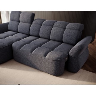 - Canapé d'angle profondeur réglable BENSON velours Luxe gris foncé 4-5 places, angle gauche (vu de face)