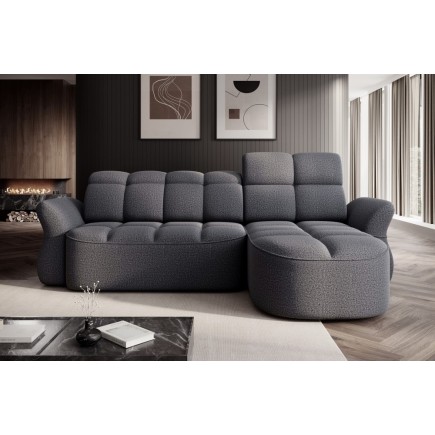 Canapé d'angle profondeur réglable BENSON, velours Luxe gris foncé, 4-5 places, angle droit (vu de face)