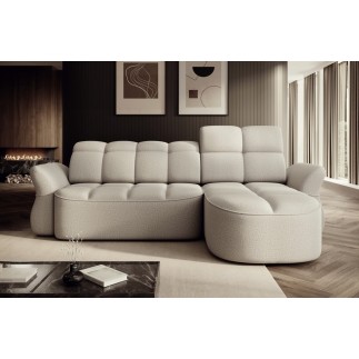 Canapé d'angle profondeur réglable BENSON velours Luxe beige clair, 4-5 places, angle droit (vu de face)