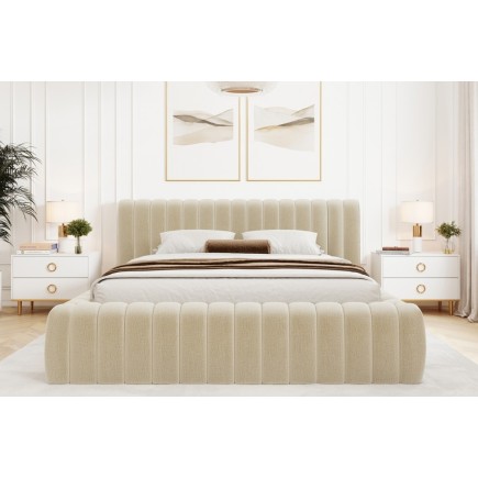 Lit double avec coffre CARINO VELOURS de qualité luxe capitonné, beige clair, 180x200