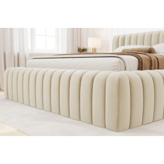 Lit double avec coffre CARINO VELOURS de qualité luxe capitonné, beige clair, 180x200