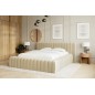 Lit double avec coffre CARINO VELOURS de qualité luxe capitonné, beige clair, 180x200