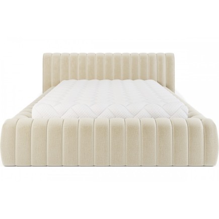 Lit double avec coffre CARINO VELOURS de qualité luxe capitonné, beige clair, 160x200
