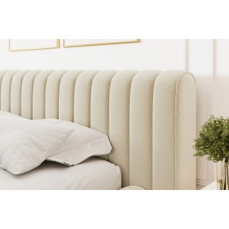 Lit double avec coffre CARINO VELOURS de qualité luxe capitonné, beige clair, 160x200