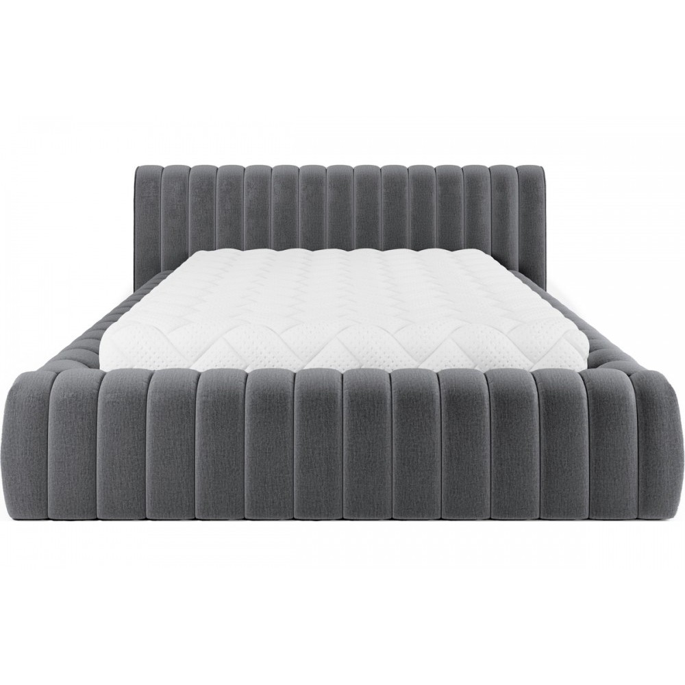 Lit double avec coffre CARINO VELOURS de qualité luxe capitonné, gris foncé, 140x200