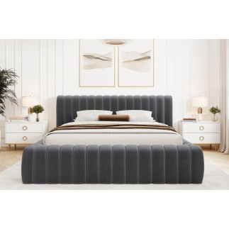 Lit double avec coffre CARINO VELOURS de qualité luxe capitonné, gris foncé, 140x200