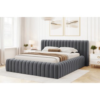 Lit double avec coffre CARINO VELOURS de qualité luxe capitonné, gris foncé, 160x200