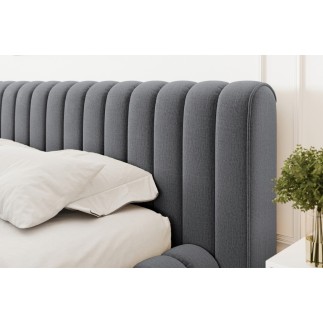 Lit double avec coffre CARINO VELOURS de qualité luxe capitonné, grs foncé, 180x200