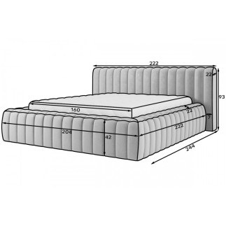Lit double avec coffre CARINO VELOURS de qualité luxe capitonné, gris clair, 160x200