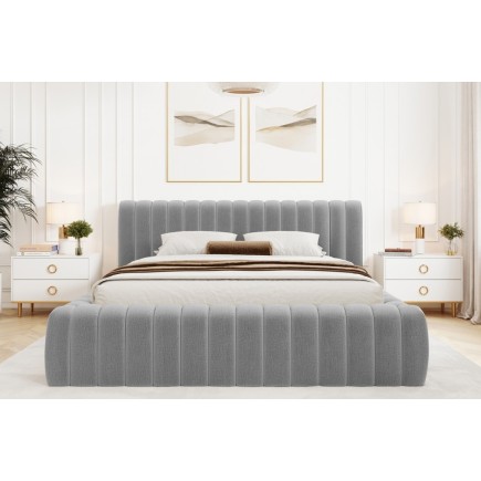 Lit double avec coffre CARINO VELOURS de qualité luxe capitonné, gris clair, 180x200