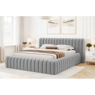 Lit double avec coffre CARINO VELOURS de qualité luxe capitonné, gris clair, 180x200