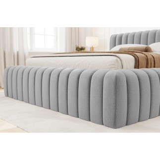 Lit double avec coffre CARINO VELOURS de qualité luxe capitonné, gris clair, 180x200