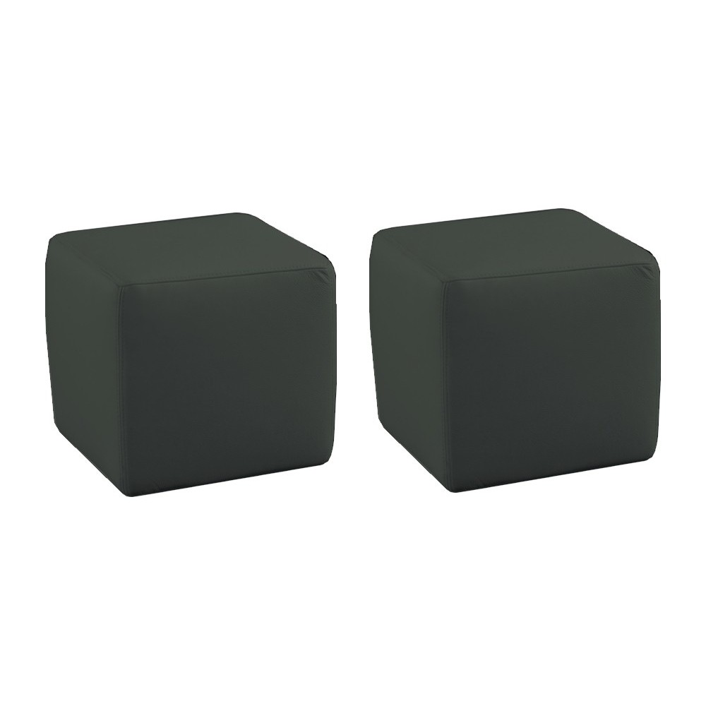Ensemble de 2 poufs carrés en cuir, gris foncé.