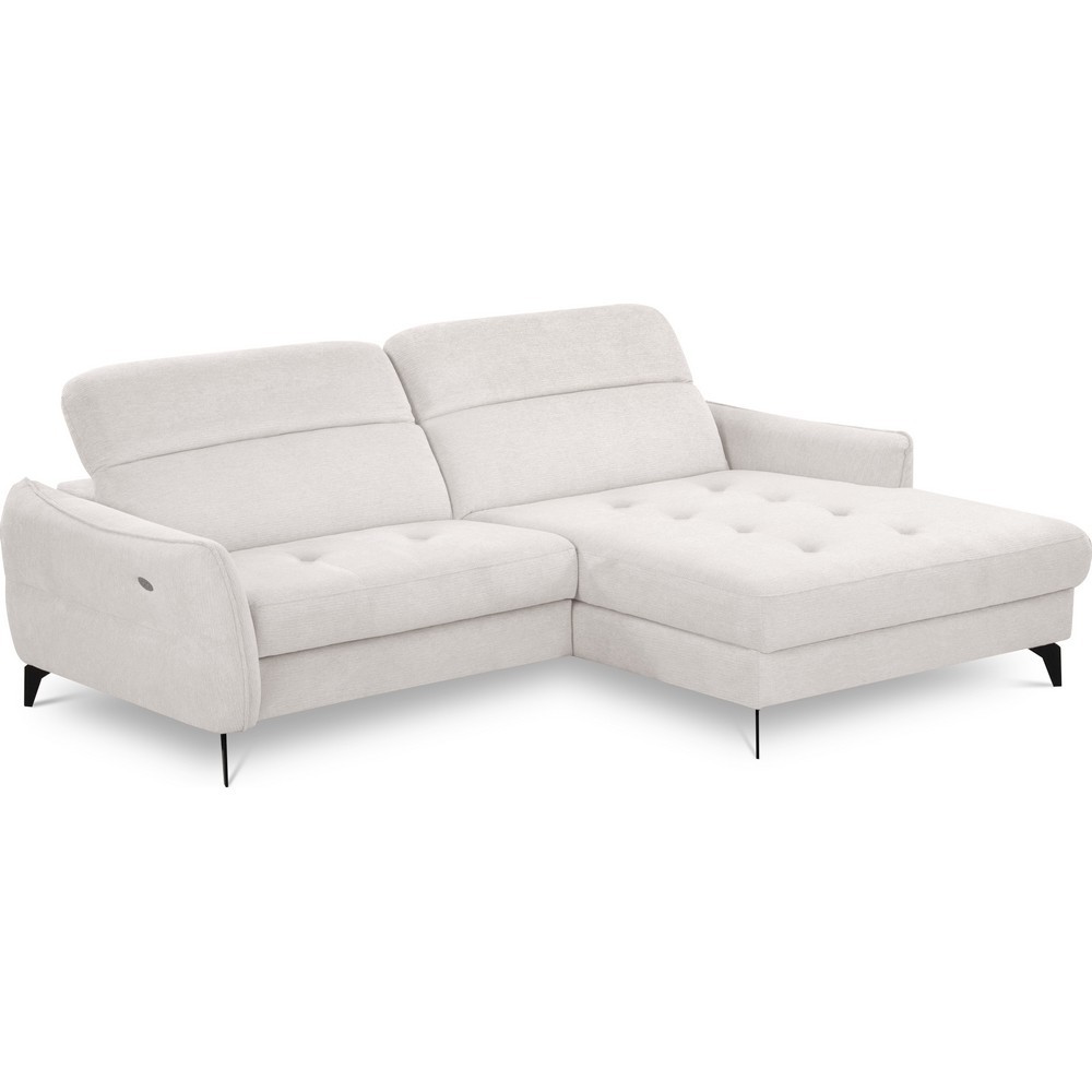 Canapé d'angle convertible en tissu luxe 5 places, MANCINI, coffre, blanc cassé, angle droit Canapé d'angle convertible en tissu luxe 5 places, MANCINI, coffre, blanc cassé, angle droit