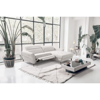 Canapé d'angle convertible en tissu luxe 5 places, MANCINI, coffre, blanc cassé, angle droit