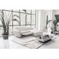 Canapé d'angle convertible en tissu luxe 5 places, MANCINI, coffre, blanc cassé, angle droit Canapé d'angle convertible en tissu luxe 5 places, MANCINI, coffre, blanc cassé, angle droit