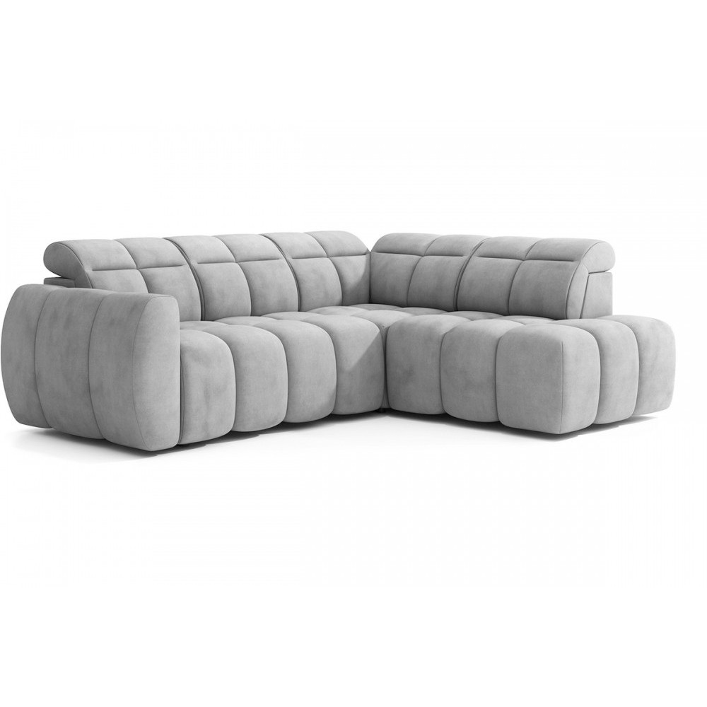 Canapé d'angle profondeur réglable FASANO velours Luxe gris clair, 5 places, angle droit (vu de face) Canapé d'angle profondeur réglable FASANO velours Luxe gris clair, 5 places, angle droit (vu de face)