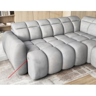 Canapé d'angle profondeur réglable FASANO velours Luxe gris clair, 5 places, angle droit (vu de face)