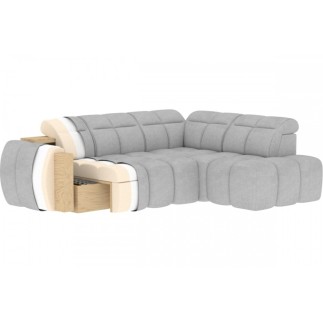 Canapé d'angle profondeur réglable FASANO velours Luxe gris clair, 5 places, angle droit (vu de face)